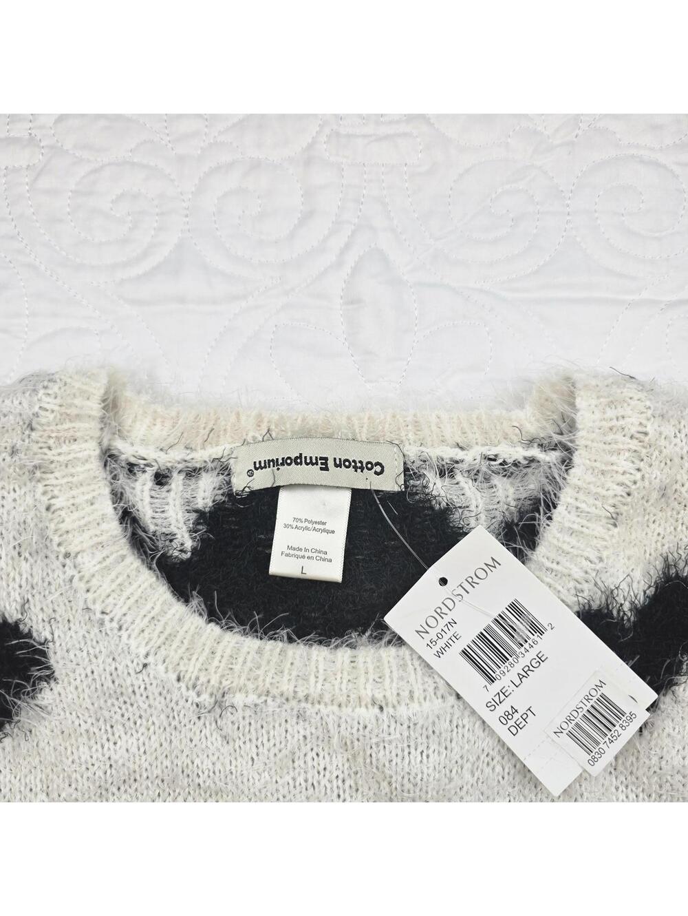 Cotton Emporium Fuzzy Heart Sweater Cream Black Eyelash Knit Soft Cozy Large NWT - Picture 3 of 5